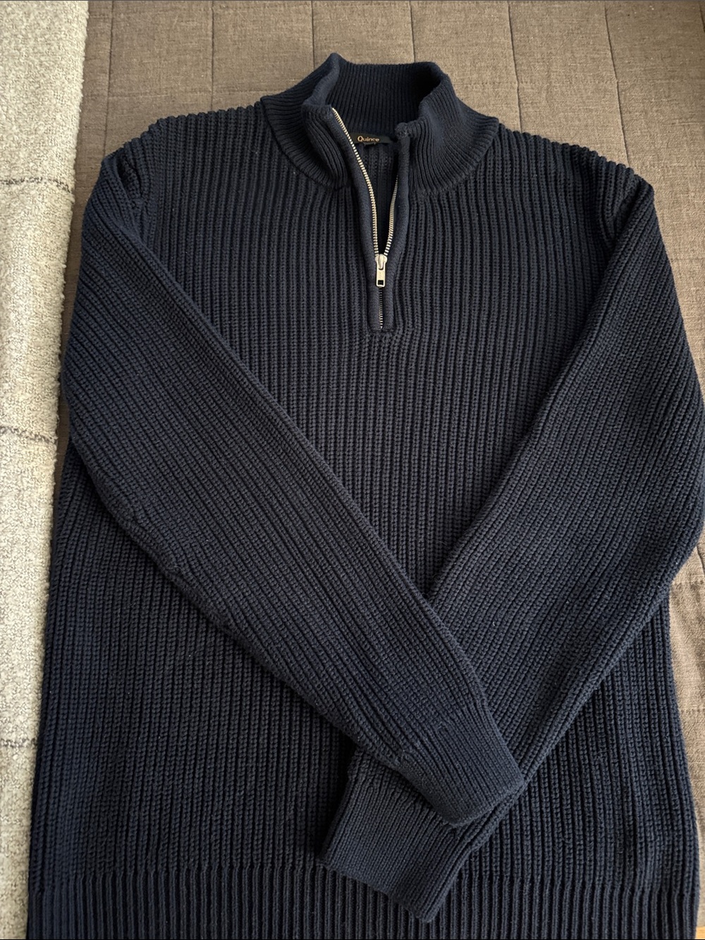 Quince Men's Navy1/4 Zip Ribbed Sweater. Sz Large. Excellent Condition